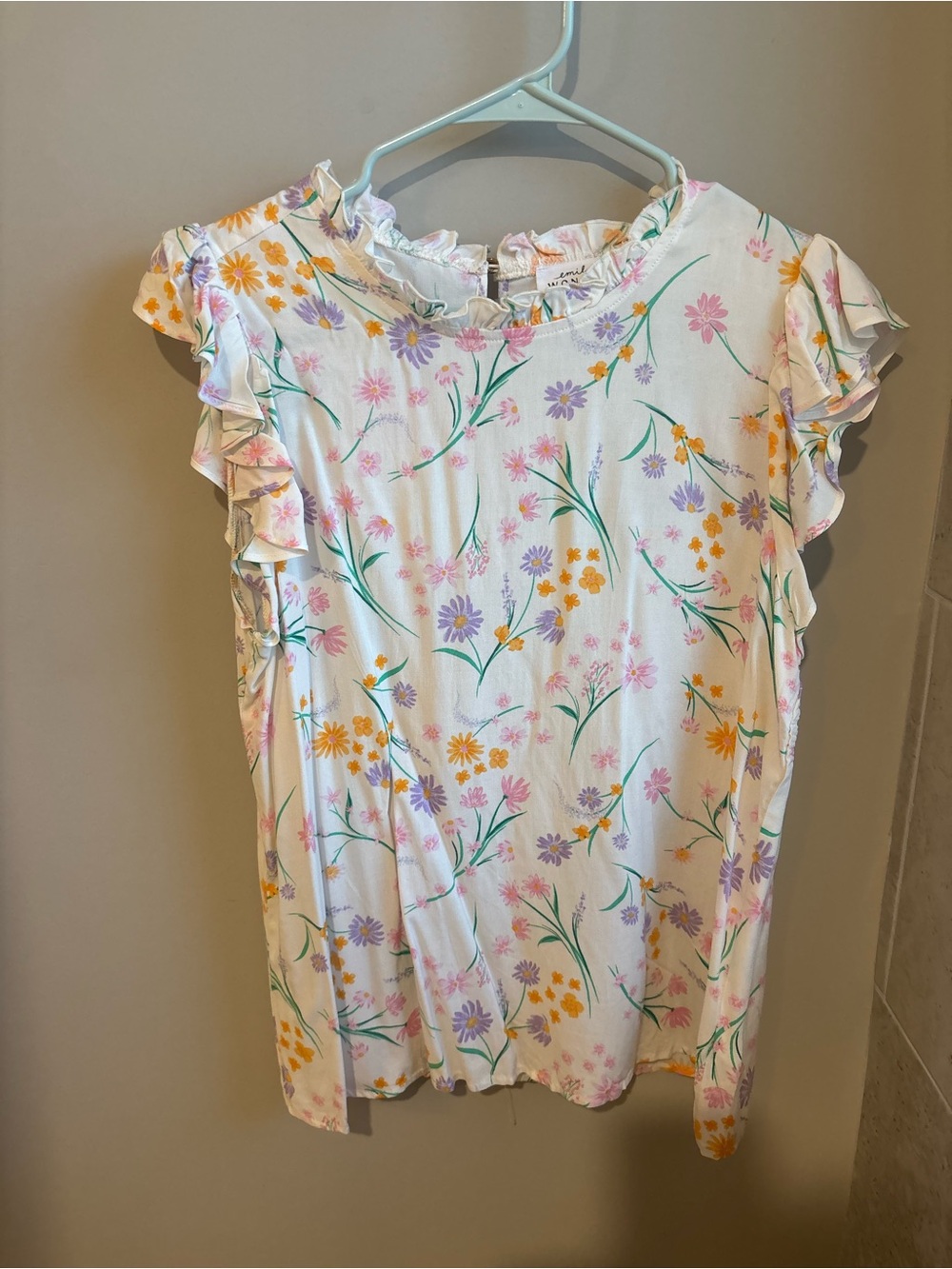 Emily Wonder Floral Ruffle Neck Blouse - Pastel Floral Print